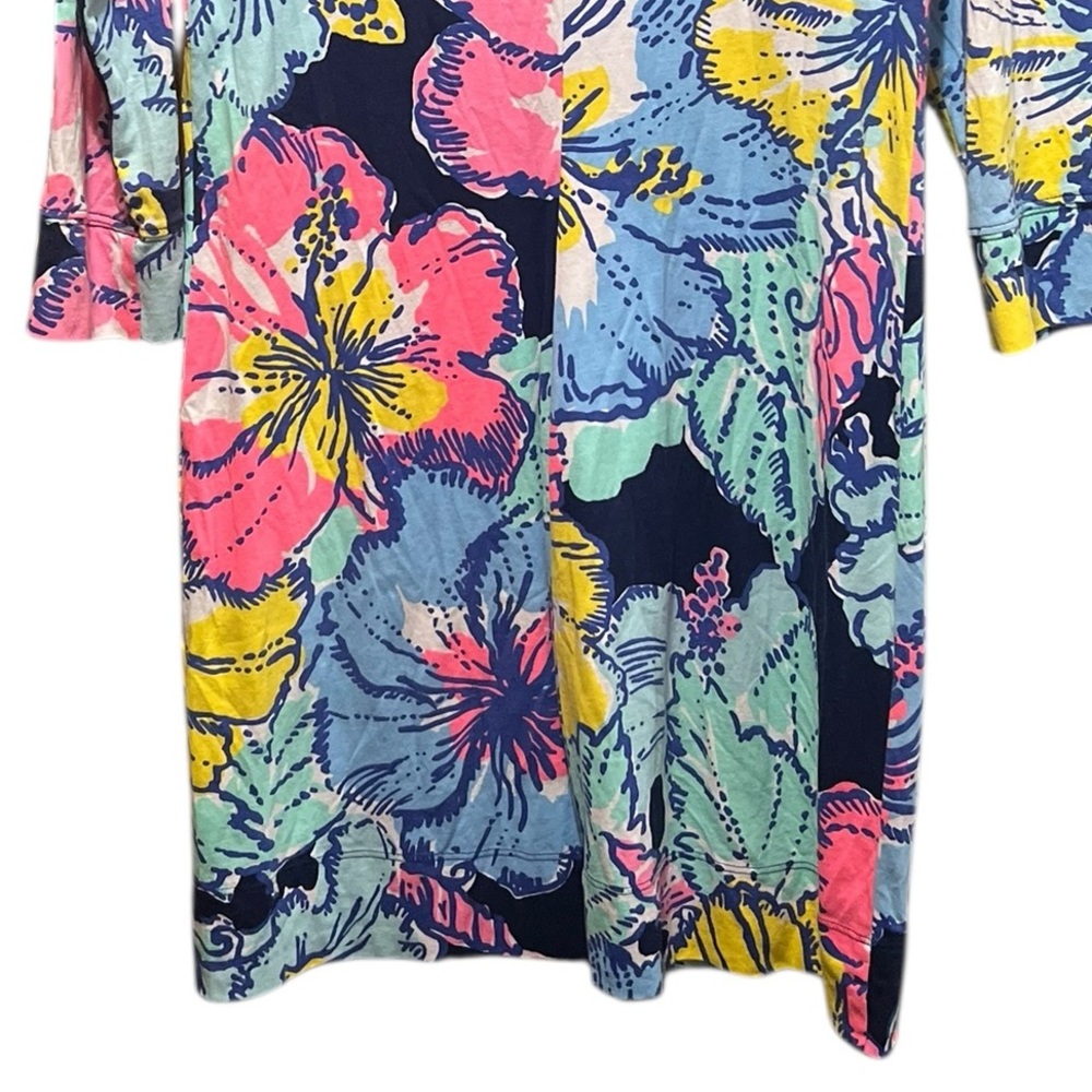 Lilly Pulitzer Marlowe Dress Navy Big Flirt Hibiscus Floral Print Size Medium - Picture 10 of 13